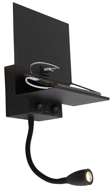 Aplica de perete moderna neagra cu USB si flexarm - Flero