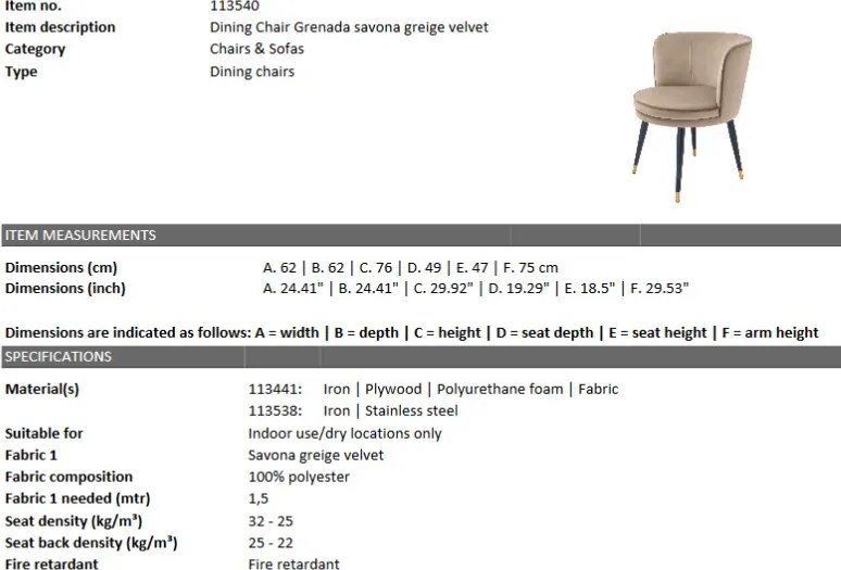 Scaun elegant design LUX Grenada greige