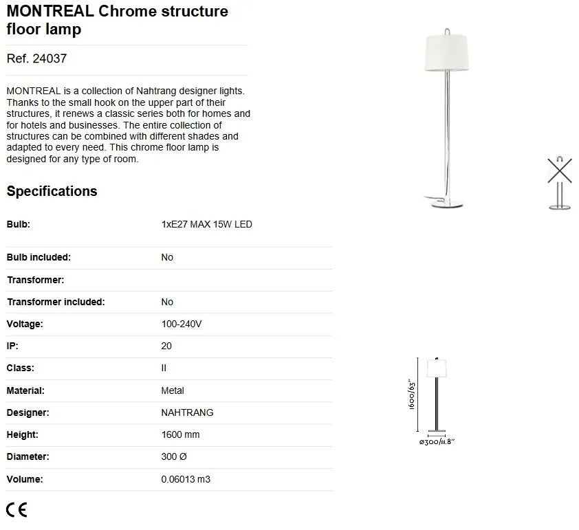 Lampadar / Lampa de podea moderna design elegant MONTREAL crom/alb