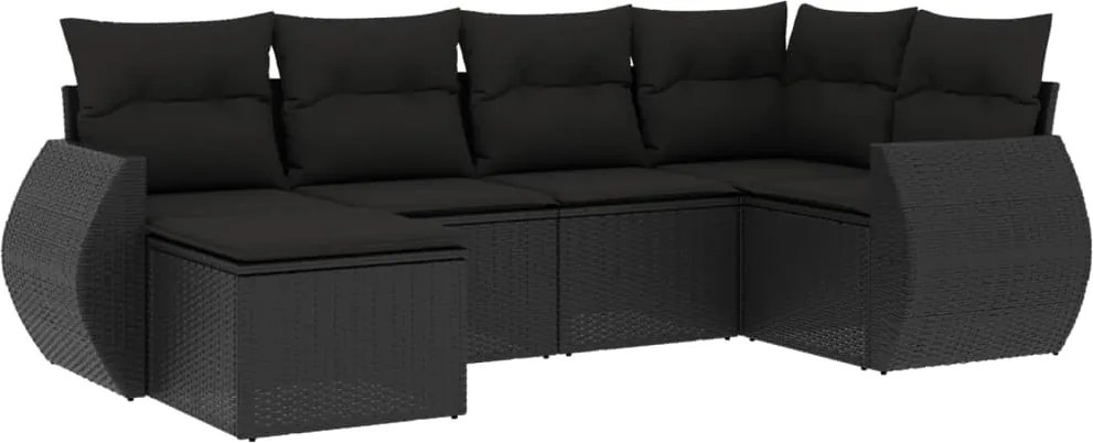 vidaXL Set mobilier de grădină cu perne, 6 piese, negru, poliratan