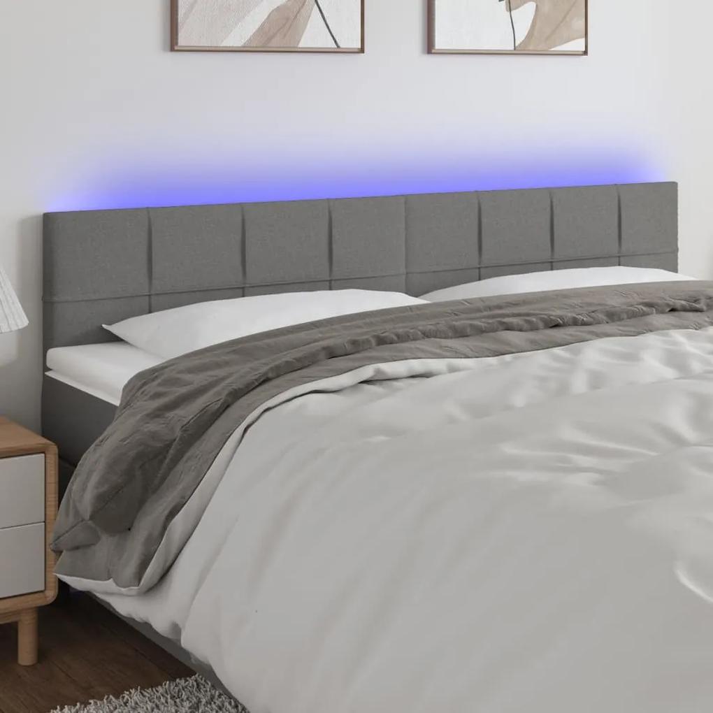 3121627 vidaXL Tăblie de pat cu LED, gri închis, 180x5x78/88 cm, textil