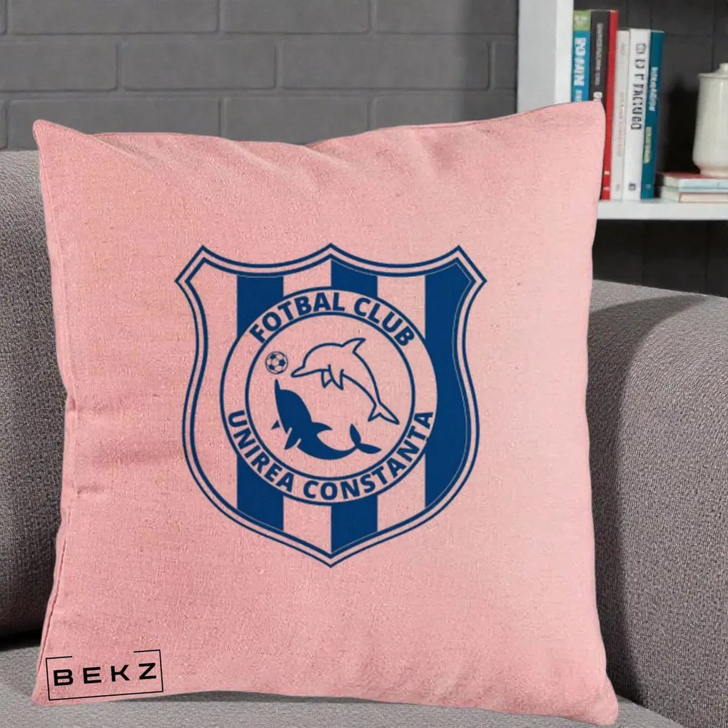 Perna Personalizata FC Unirea Constanta Fotbal, 40x40 cm, Roz, Husa Detasabila, Perna Inclusa, BEKZ®