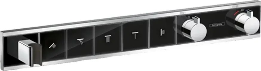 Baterie dus incastrata cu 5 functii Hansgrohe Rainselect cu termostat negru-crom