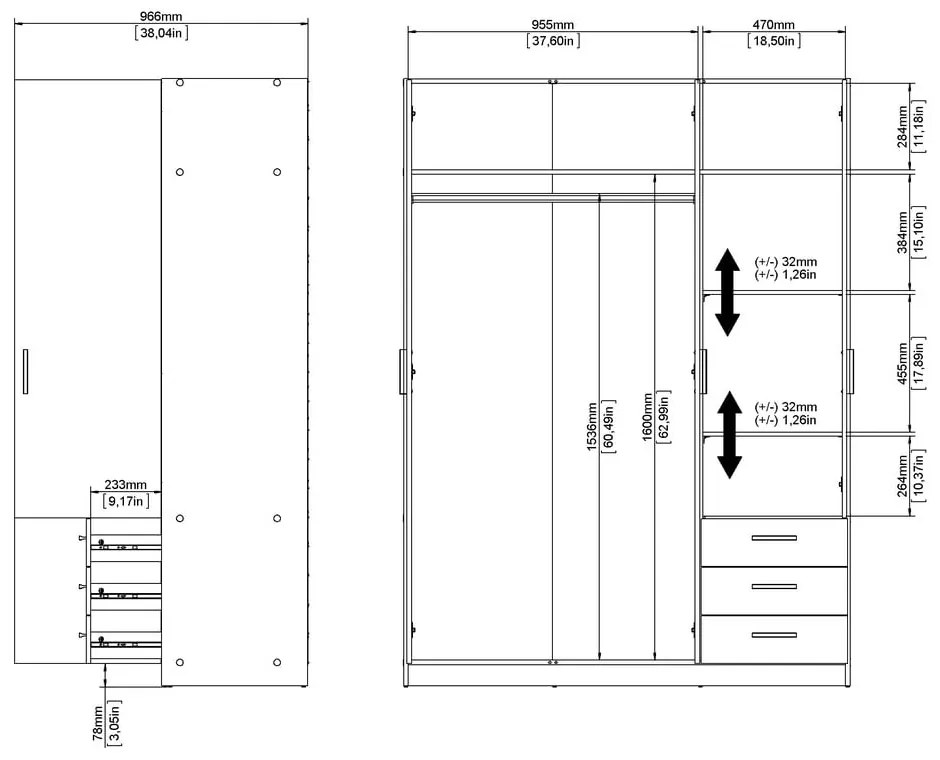 Șifonier gri închis 147x200 cm Sprint – Tvilum