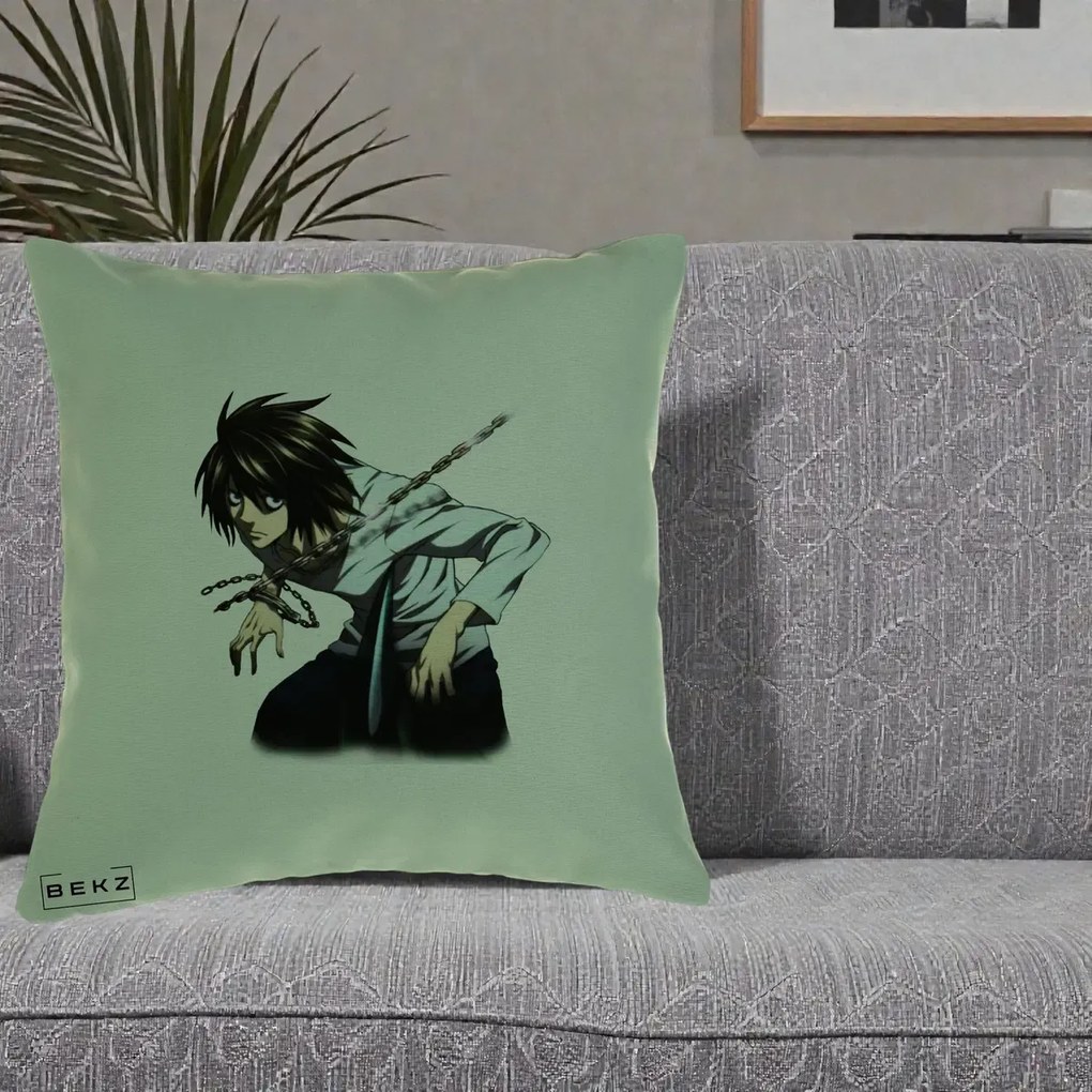 Perna Personalizata Death Note L Lawliet Lanturi, 40x40 cm, Verde, Husa Detasabila, Perna Inclusa, BEKZ®