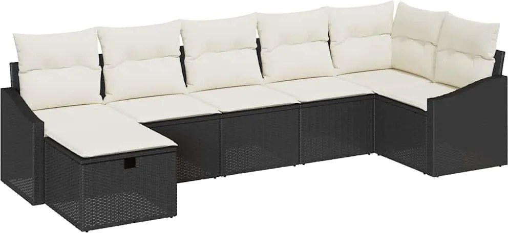 vidaXL Set de canapea cu pernă cu depozitare 7 pcs Negru poliratan