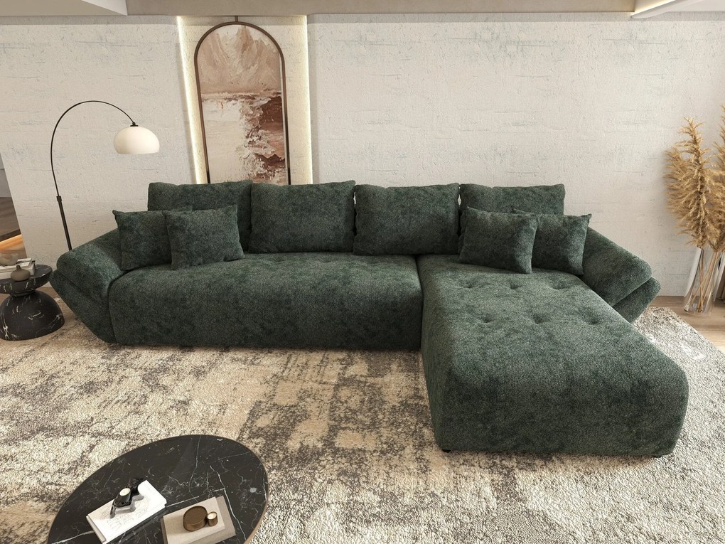 Colțar extensibil dumonde cu ladă de depozitare si sezut confortabil din spuma high-density, Berlin XL Euphoria Green 350x185 cm II
