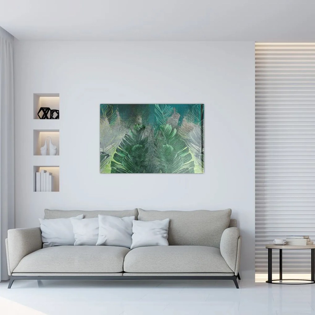 Tablou - Textura de beton cu frunze (90x60 cm)