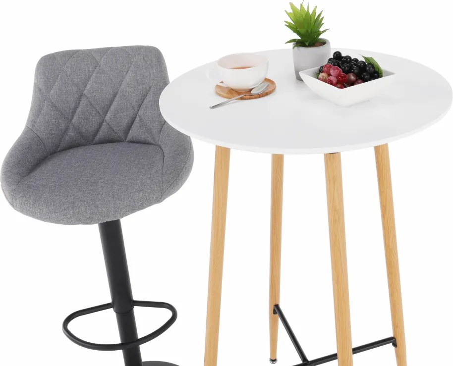 Masă de bar, alb/stejar, diametru 60 cm, IMAM