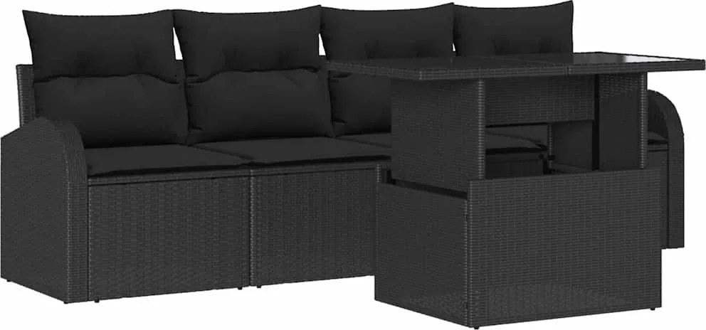 vidaXL Set de canapele pentru grădină cu pernă 5 pcs Negru Poli Rattan
