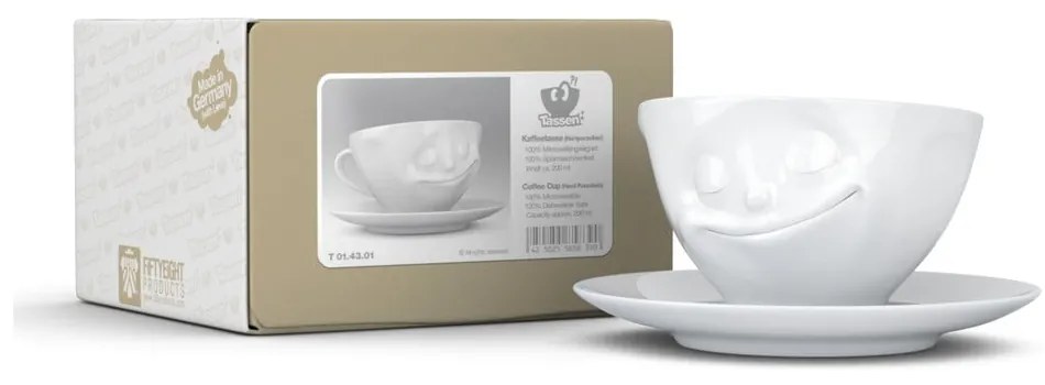 Ceașcă din porțelan pentru cafea 58products Happy, alb, 200 ml