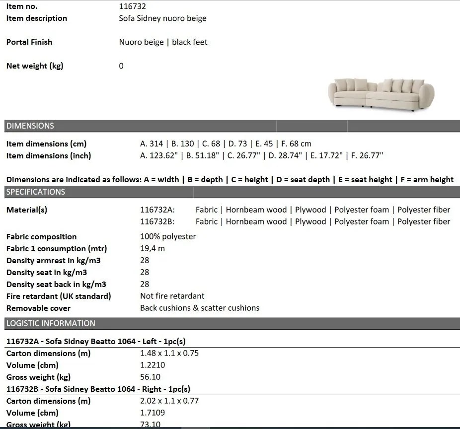 Canapea moderna design LUX Sidney, Nuoro beige