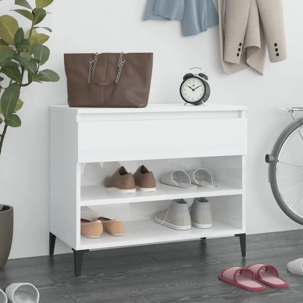vidaXL Pantofar, alb extralucios, 70x36x60 cm, lemn prelucrat