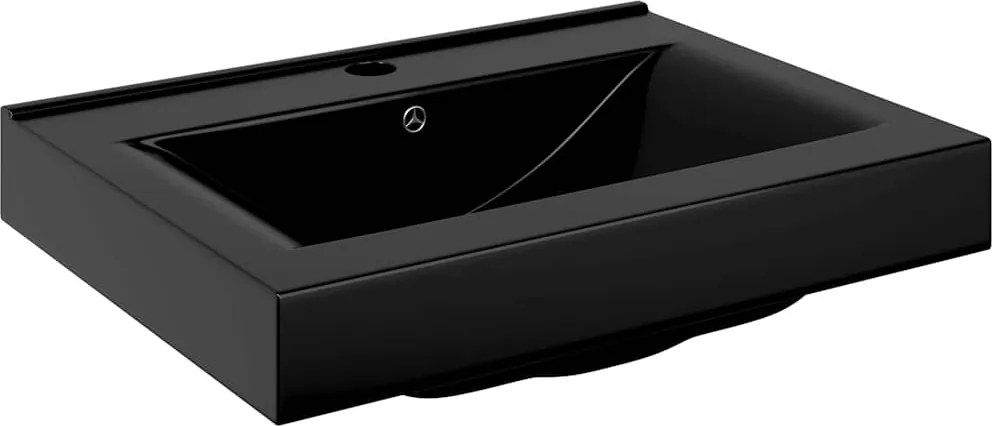 vidaXL Chiuvetă dreptunghiulară ceramică, loc robinet, negru, 60x46 cm