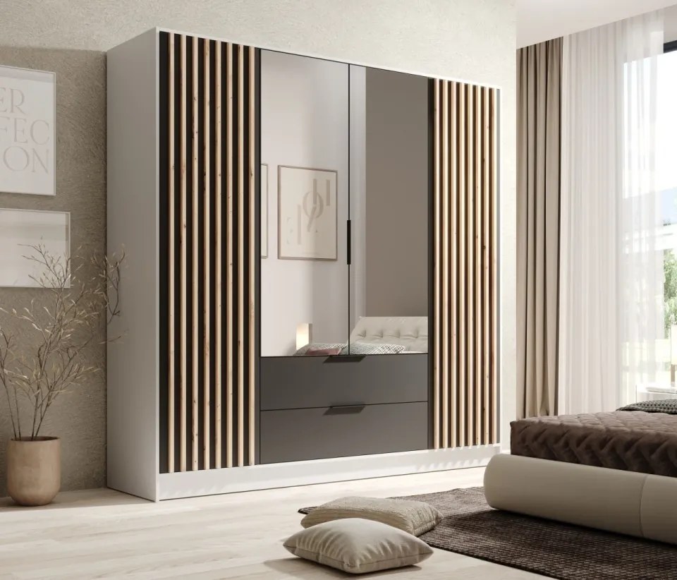 Dulap cu oglinzi, Neri, ADRK Furniture (Latime: 150 cm, Culoare: Alb / Alb)