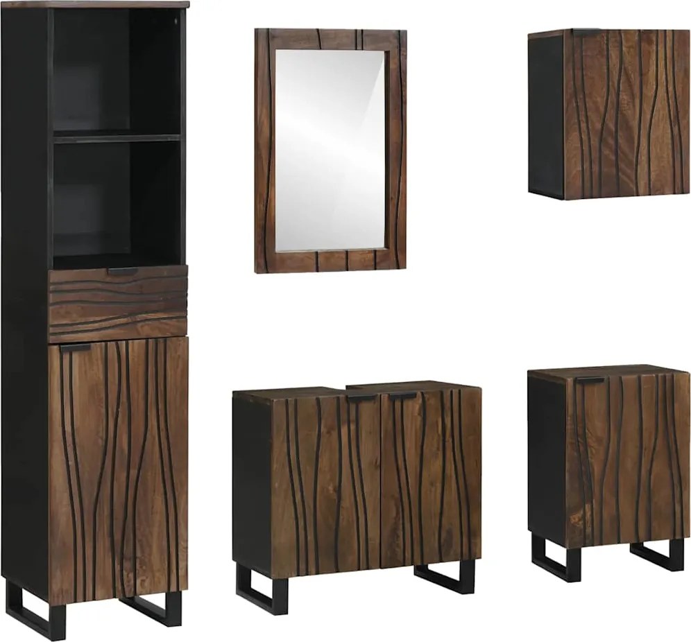 vidaXL Set de mobilier pentru baie cu sertar 5 pcs Alb Lemn compozit