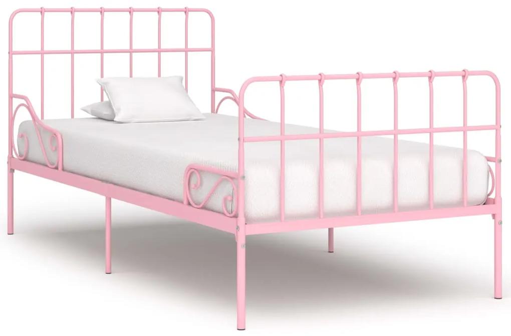 284623 vidaXL Cadru de pat cu bază din șipci, roz, 100 x 200 cm, metal