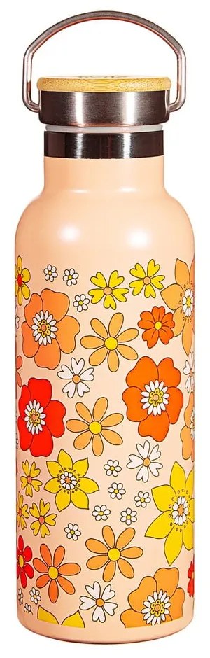 Sticlă pentru copii portocalie din oțel inoxidabil 500 ml 70s Floral - Sass &amp; Belle