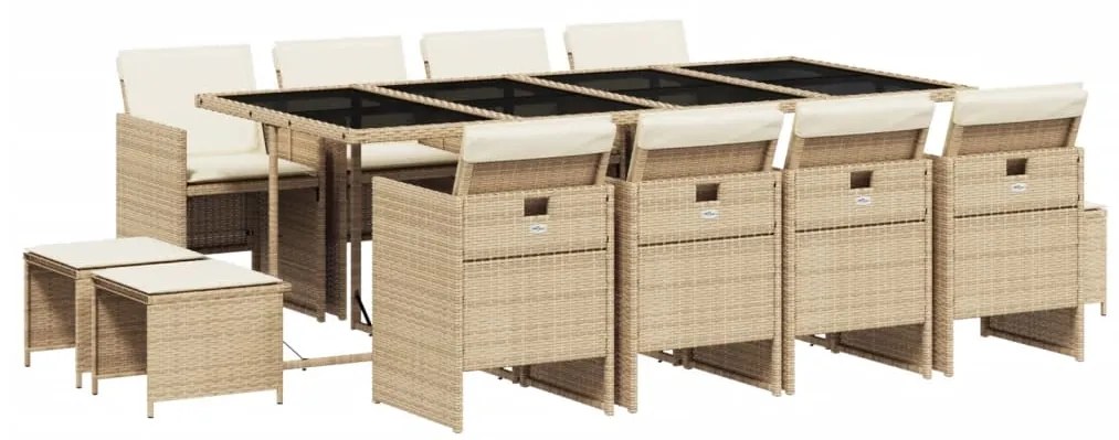 3210622 vidaXL Set mobilier de grădină cu perne, 13 piese, bej, poliratan