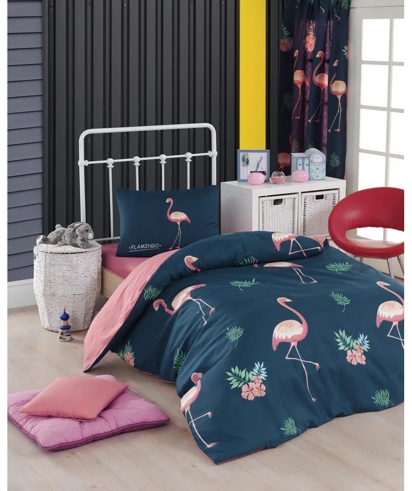 Lenjerie de pat pentru copii albastru-închis/roz pentru pat de o persoană 140x200 cm Big Filamin – Mijolnir