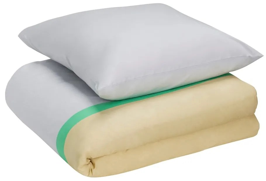 Lenjerie de pat mov lavandă/bej din bumbac pentru pat de o persoană/extinsă 140x220 cm Block – Hübsch