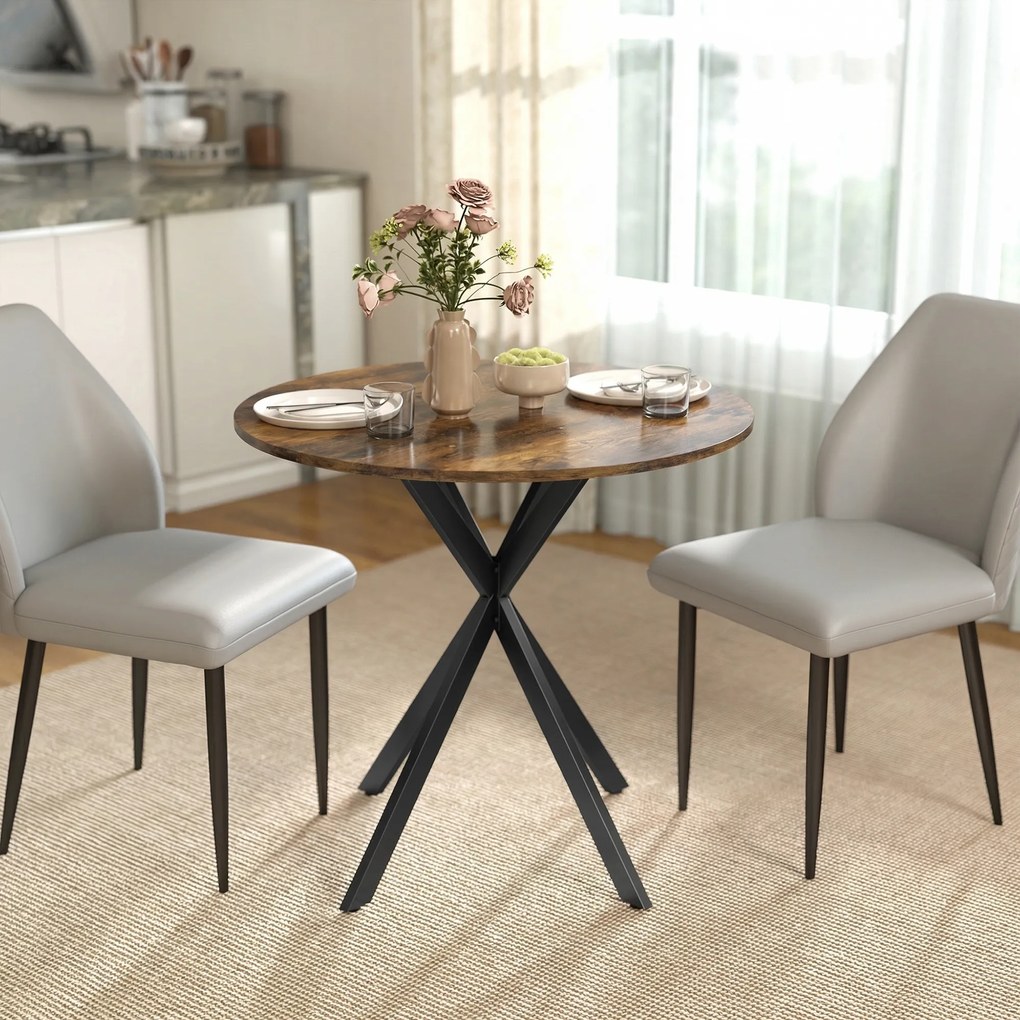 HOMCOM Masă rotundă de bucătărie, 80 cm, blat compact, plăci aglomerate, metal, Maro rustic | Aosom Romania