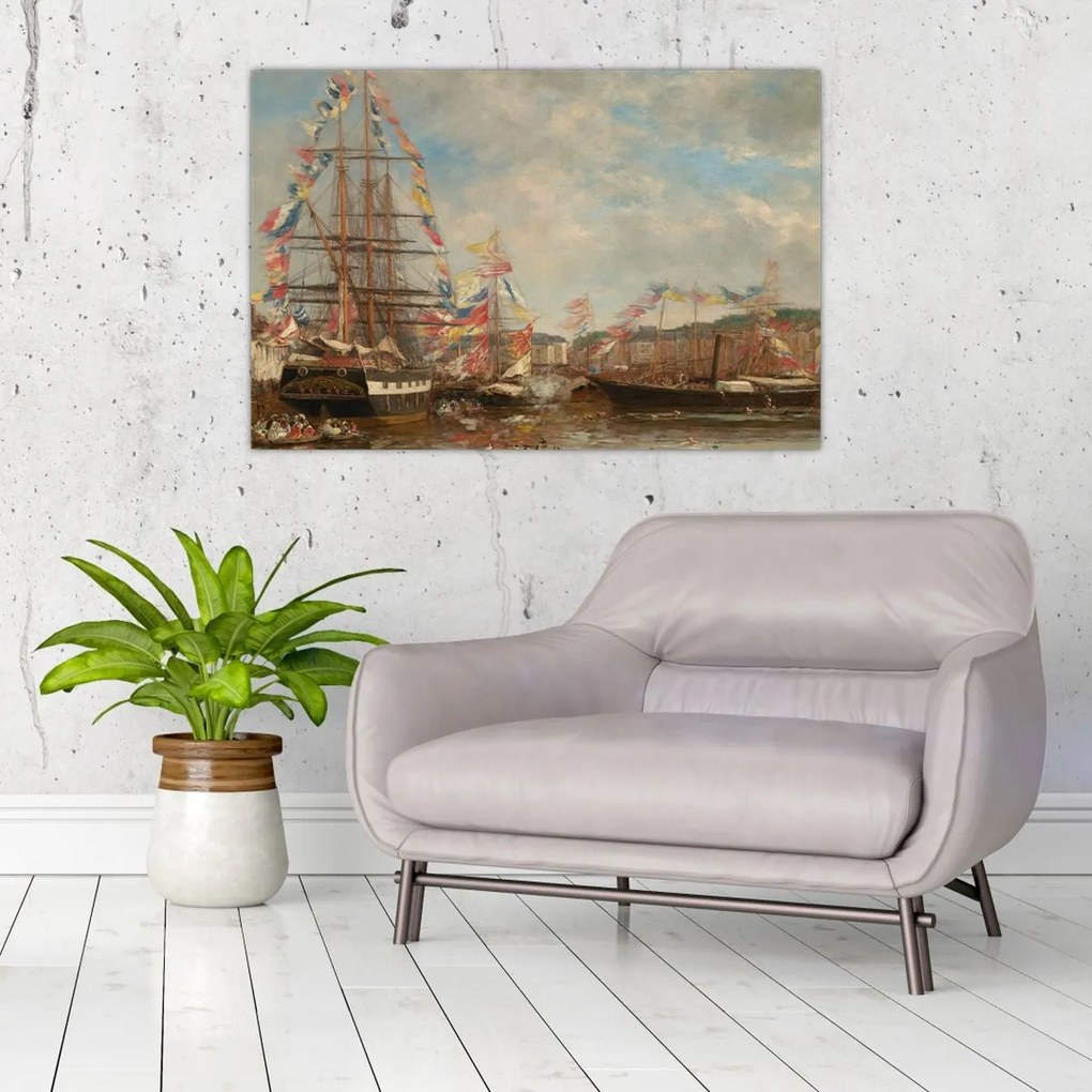 Tablou - Eugène Boudin, Festival in the Harbor of Honfleur, reproducere (90x60 cm)