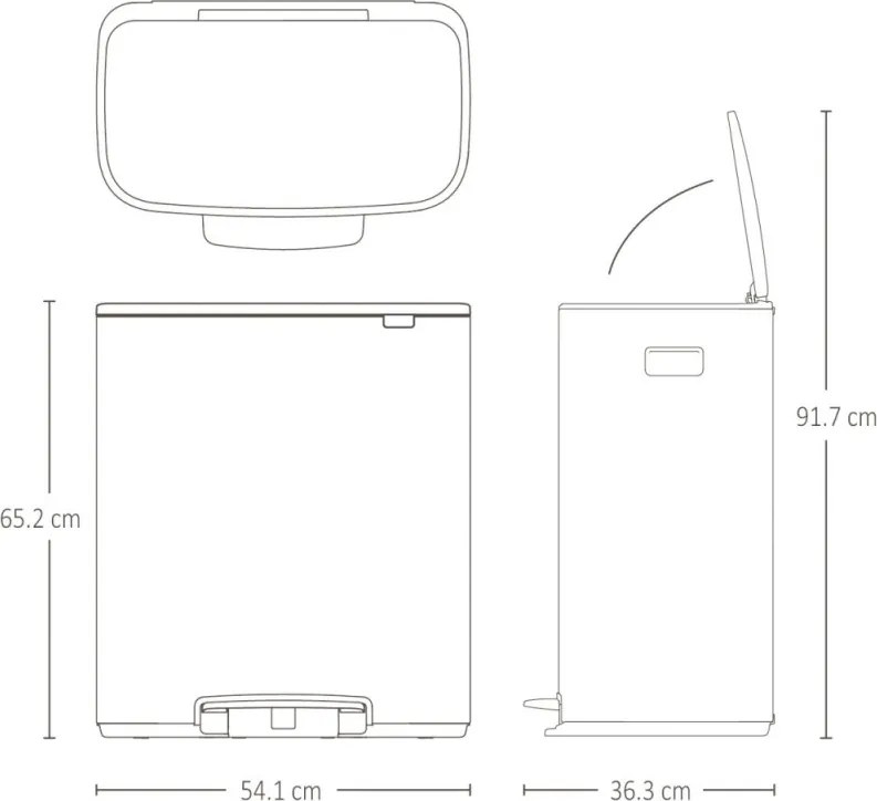 Cos de gunoi Brabantia Bo Pedal 1003188, 2x30 L, Inchidere lina, Baza antiderapanta, Alb