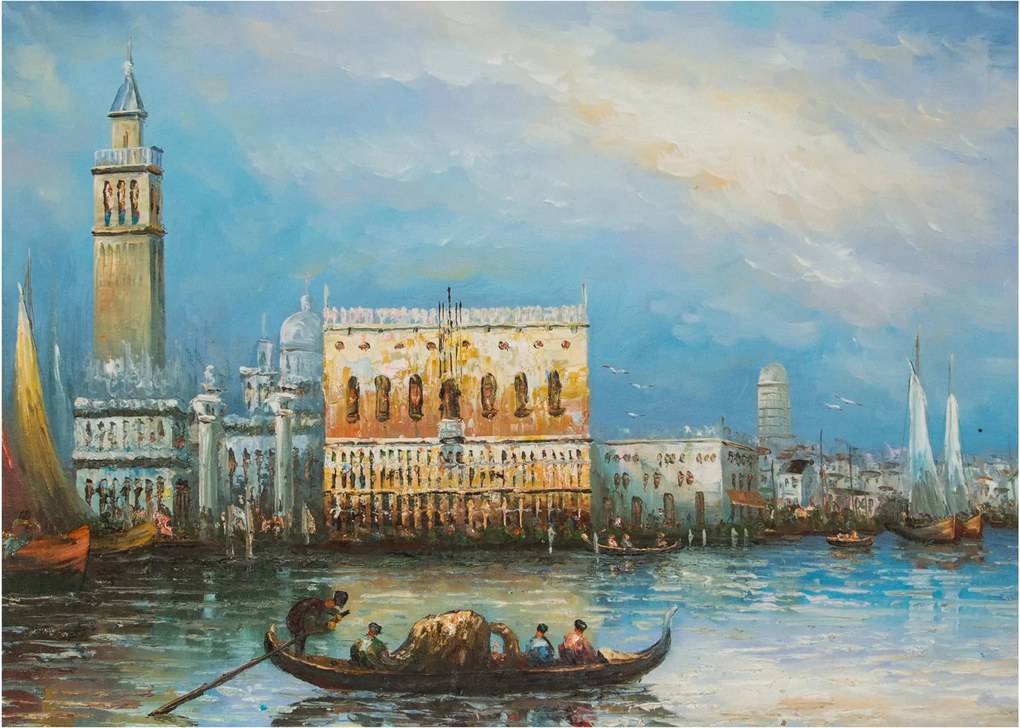 Tablou - Gondola care trece prin Veneția, pictură în ulei (70x50 cm)