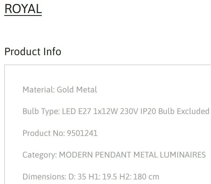 Lustra/Pendul design modern ROYAL auriu