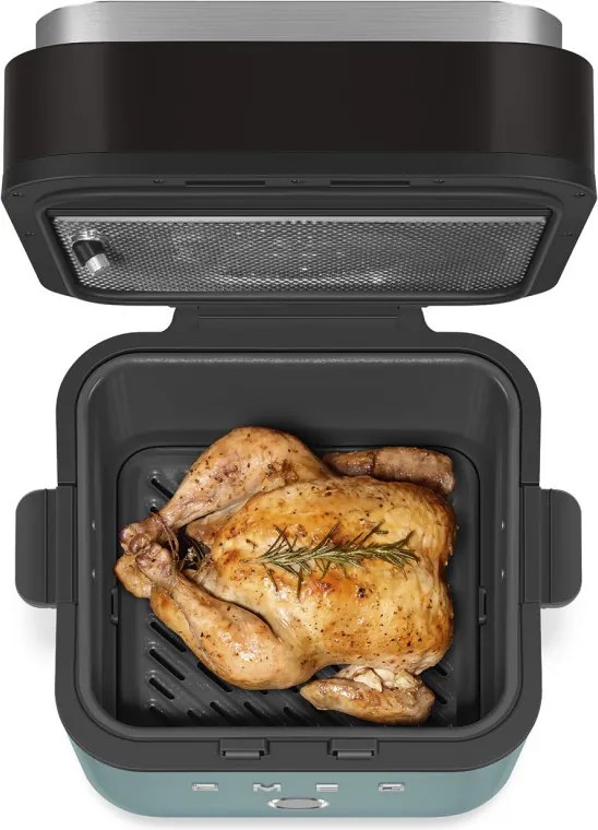Friteuza cu aer cald Smeg Collezione AFC01EGMAU, 1450 W, 7,3 l, 40-200°C, 7 programe, Mod dublu, Comandă tactila, Timer, LED, Verde