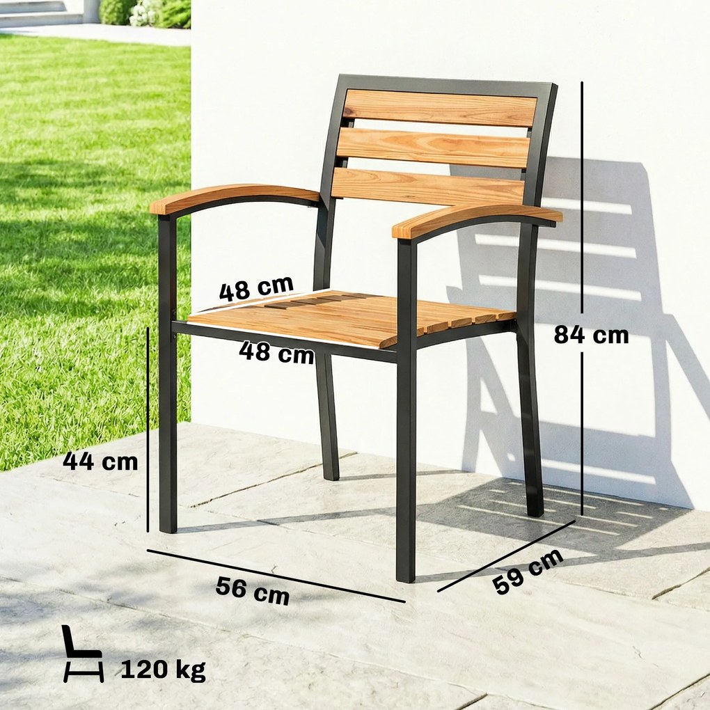 Outsunny Set de 2 Scaune Empilabile de Exterior din Lemn cu Finisaj Natural | Aosom Romania
