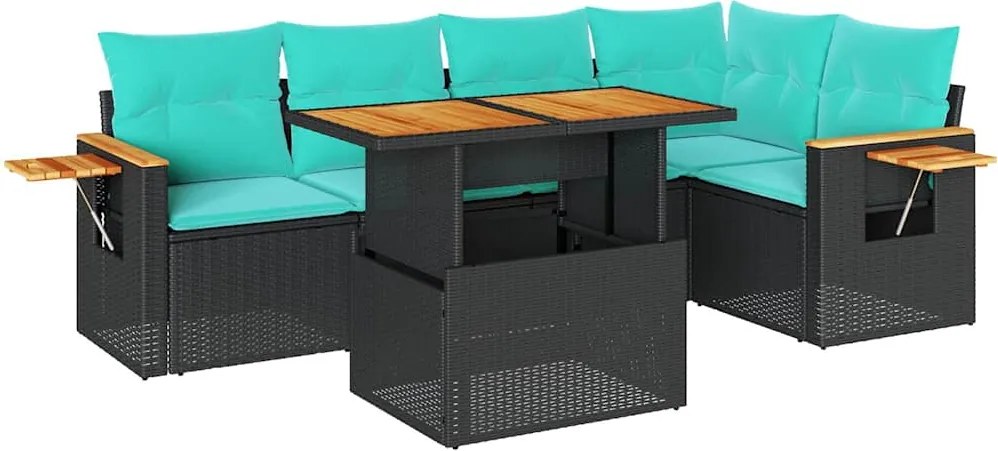 vidaXL Set mobilier grădină perne 6 piese negru poliratan/lemn acacia