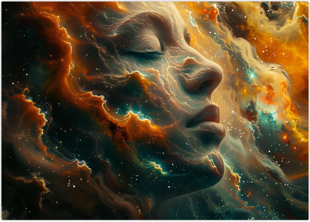 Tablou pe sticlă - Chip în Spațiu (70x50 cm)