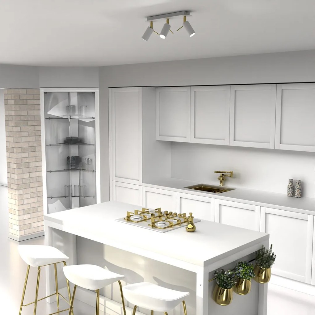 Lustra cu 3 spoturi mini GU10 directionabile design modern PRESTON GOLD alb, auriu