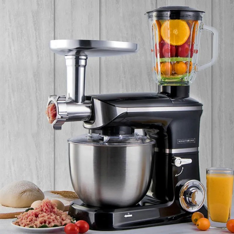 La mâna a doua: Robot de bucatarie 3in1 Royalty Line RL-PKM1900, 7BG, 1900W, 6.5 Litri, Blender, Mixer Planetar, Tocator, Negru