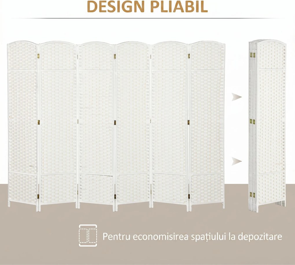 HOMCOM Paravan Decorativ pliabil cu 6 panouri, 240x170 cm, Negru | Aosom Romania
