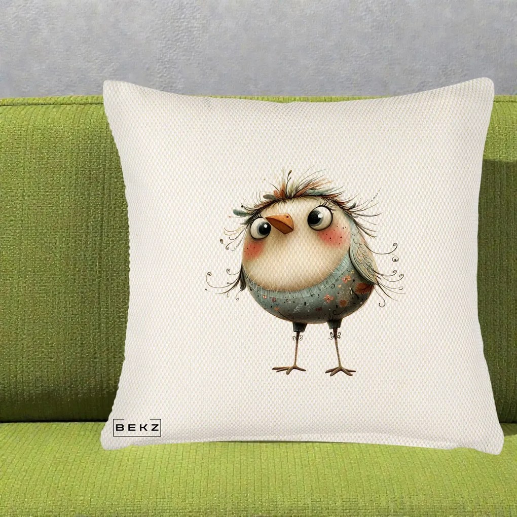 Perna Decorativa Pasare cu Penaj Zbarlit si Gene, 40x40 cm, Crem Reliefat, Husa Detasabila, Perna Inclusa, BEKZ®