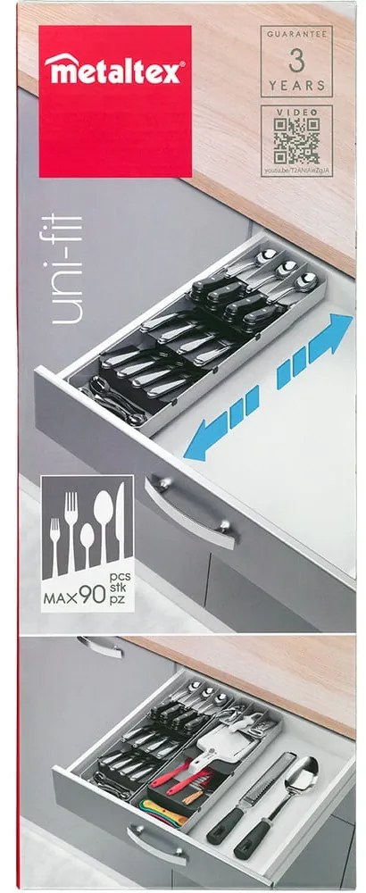 Organizator de tacâmuri gri din plastic 15 x 49 cm – Metaltex