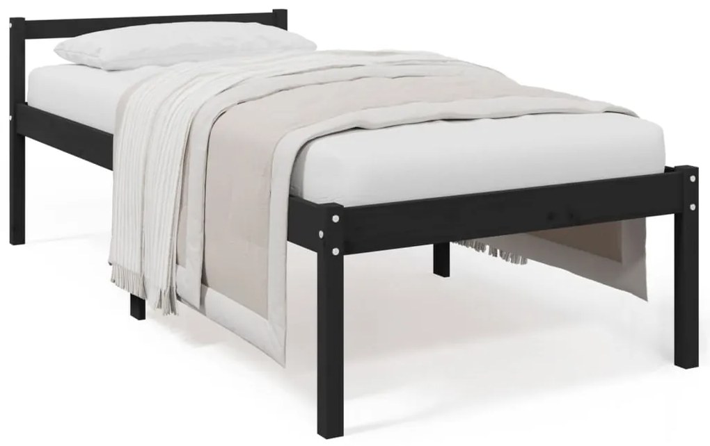 810608 vidaXL Pat pentru seniori, negru, 100x200 cm, lemn masiv de pin