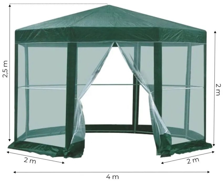 Foișor de grădină cu plasă de țânțari verde 2 x 2 x 2 x 2 m