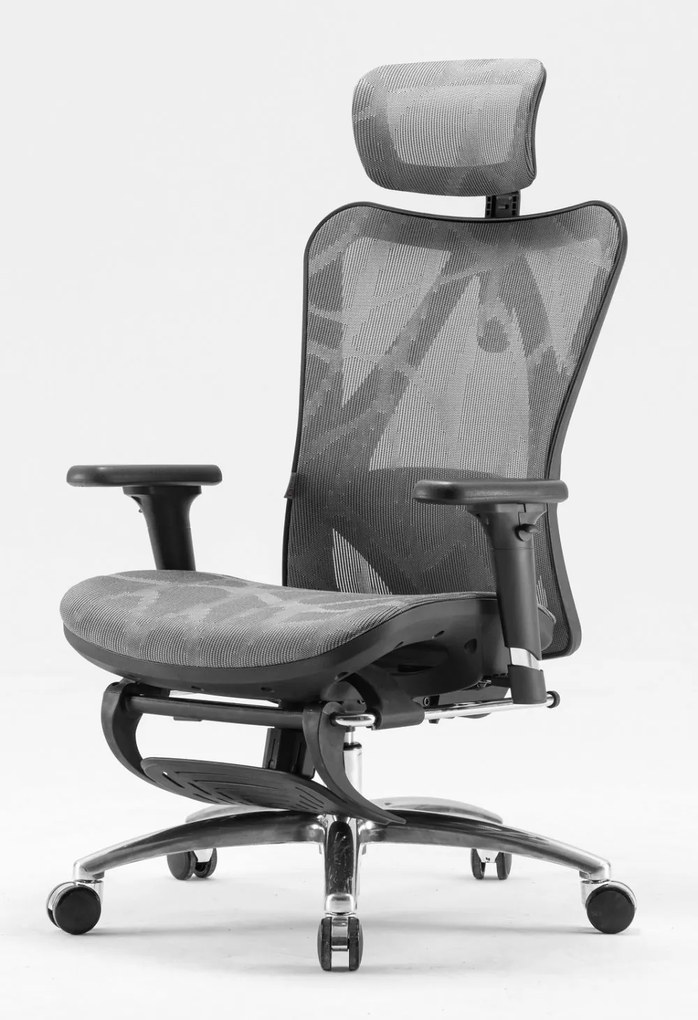 Scaun ergonomic SIHOO M57B, Suport lombar 2D, Cotiera 3D, Tetiera reglabila, mecanism inclinare/blocare in 3 pozitii, suport picioare, Mesh, Gri/Negru