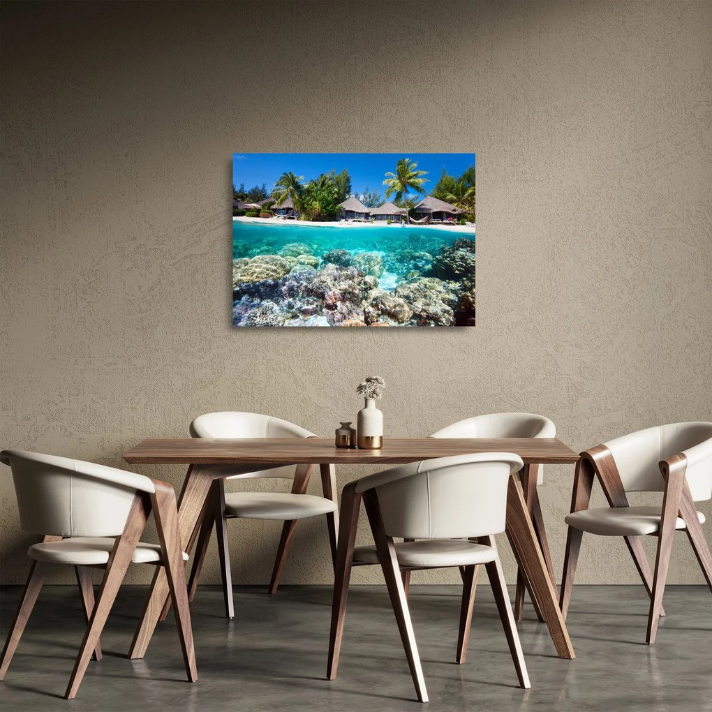 Tablou pe sticlă cu plaja pe insulă tropicală (70x50 cm)