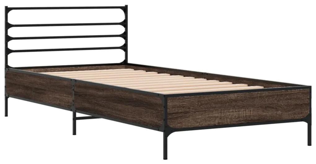 845626 vidaXL Cadru de pat, stejar maro, 75x190 cm, lemn prelucrat și metal