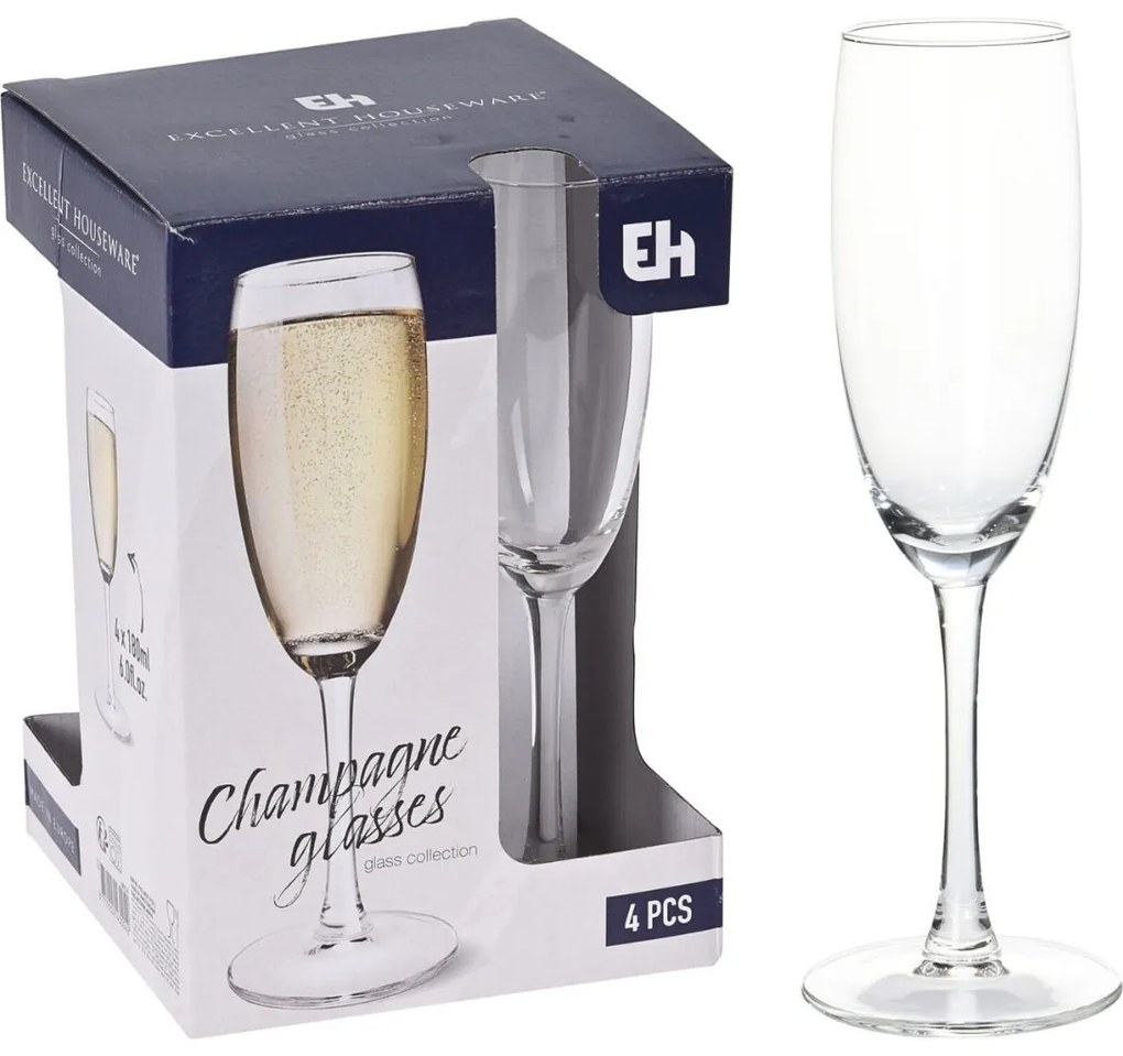 Set 4 pahare cu picior pentru șampanie 180ml