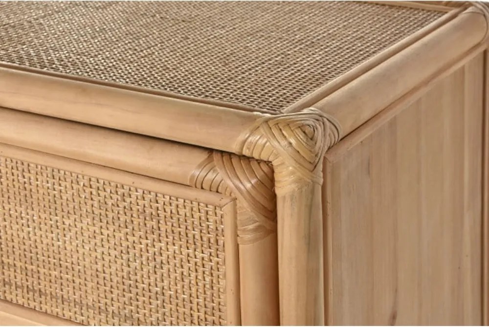 Bufet din lemn masiv și ratan, natur, cu 2 uși, 1 sertar și panouri din ratan împletit, finisaj natural, 100 x 100 x 40 cm, „Cajon”
