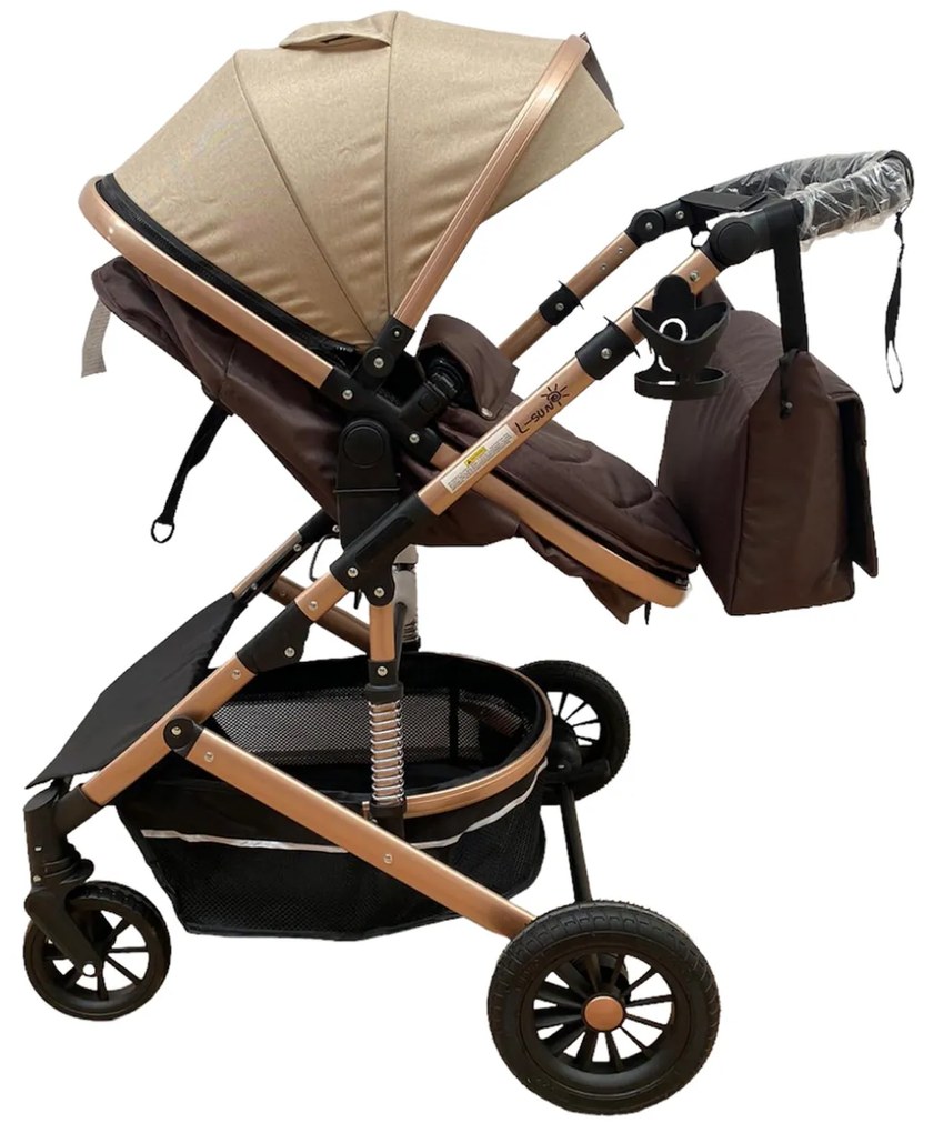 Carucior 2 in 1 pentru copii, cu maner reversibil si suspensii, 0-36 luni - CPC-31-crem