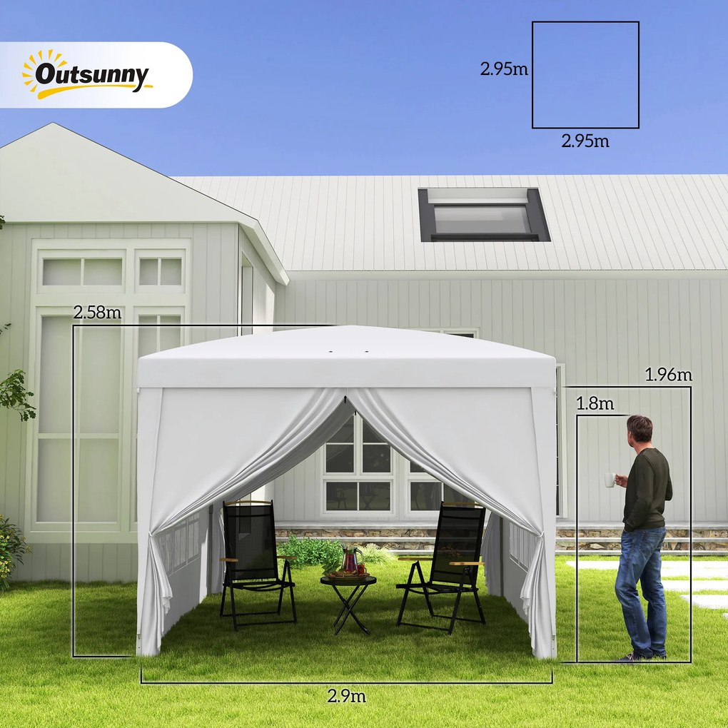 Outsunny Cort Impermeabil 3x3m Grădină, Panouri Laterale Pliabile, Oțel Oxford, Alb | Aosom Romania