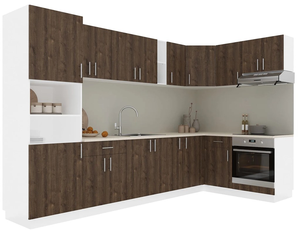 Set Bucatarie Colt Karo V35, Stejar Bronz/Alb, Blat Thermo 28 mm, L 320 x 160 cm