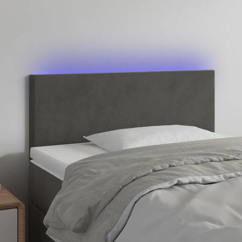 3121375 vidaXL Tăblie de pat cu LED, gri închis, 100x5x78/88 cm, catifea
